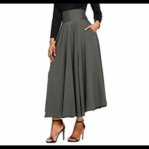🆕High Waist Pleated A Line Belted Maxi Skirt - Picture 2 of 2